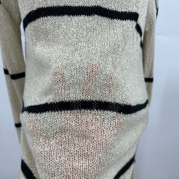 Bobeau Sweater Womens M Medium Oatmeal Black Striped Open Weave Long Sleeve Crew - Picture 5 of 13